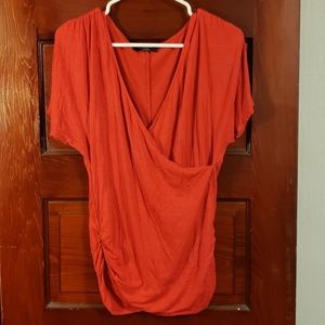 Johnny top bold red wrap front with ruched detail